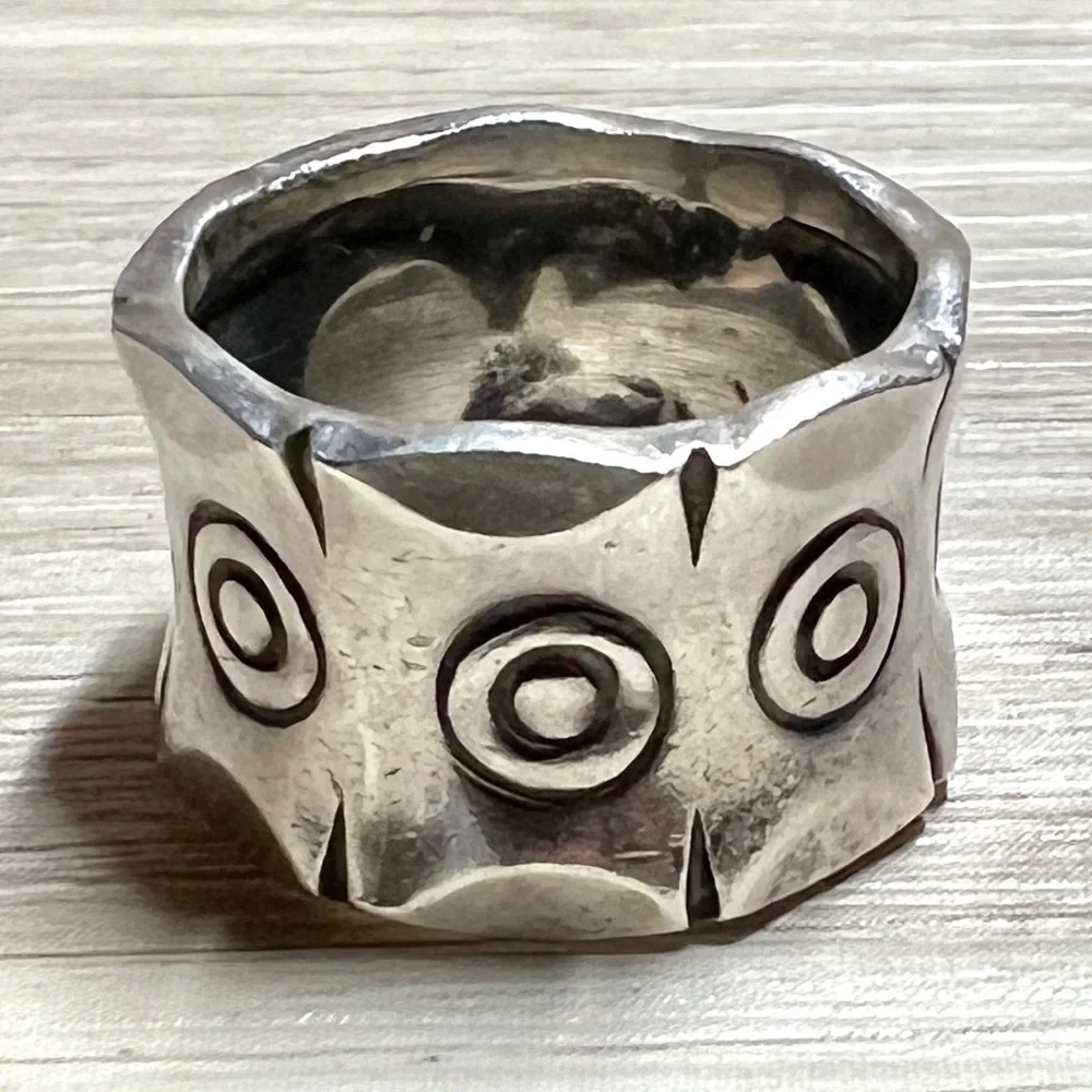 Vintage Handmade Sterling Silver Abstract Geometric Eternity Band Ring, Size 6